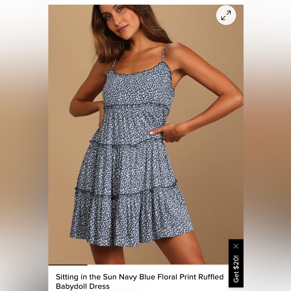Lulu's Navy Floral Babydoll Tiered Dress